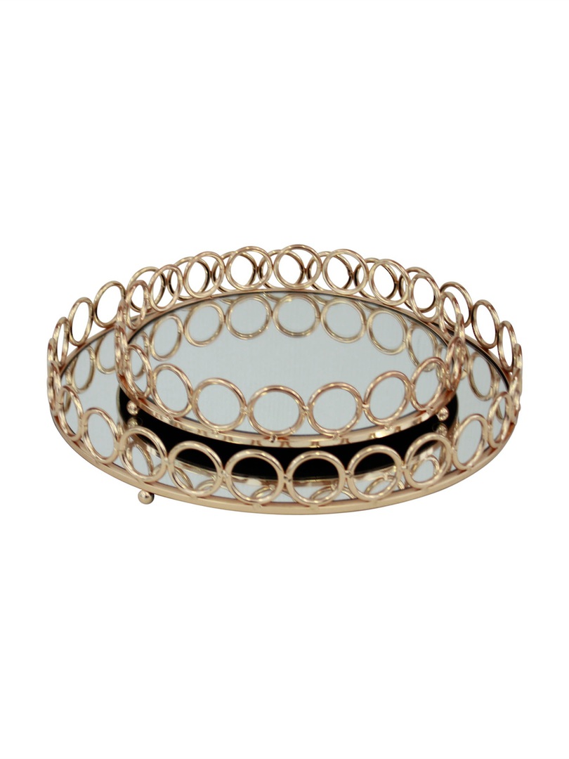 LUXE DECORATIVE ROUND TRAY WITH CIRCLE DETAIL - SET 2 image 2